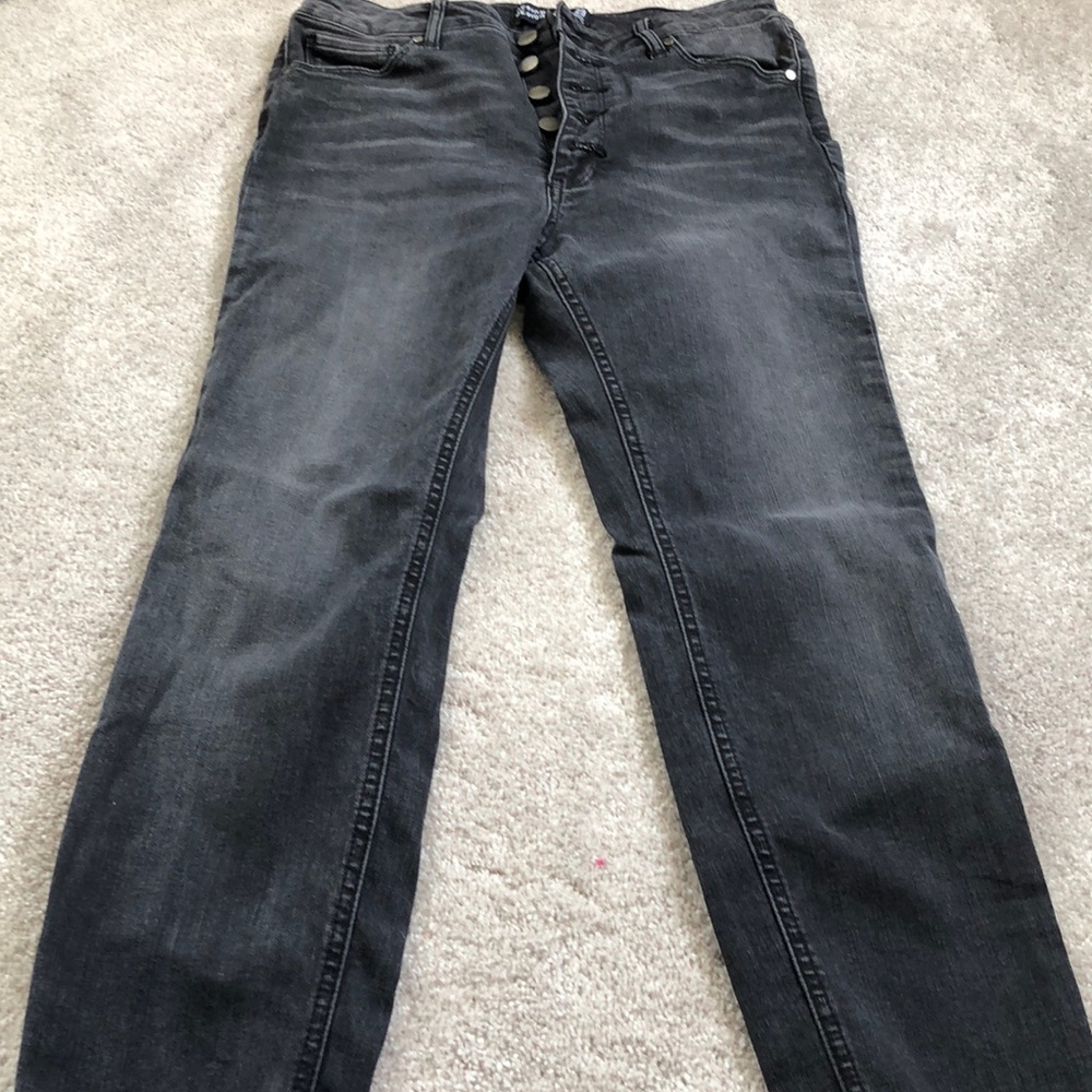 Black distressed straight leg high waisted jeans